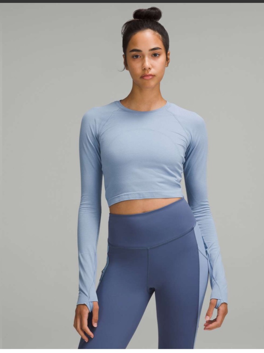Lululemon Swiftly Tech Cropped Long Sleeve Shirt 2.0 Blue Willow Size 6 Seamless